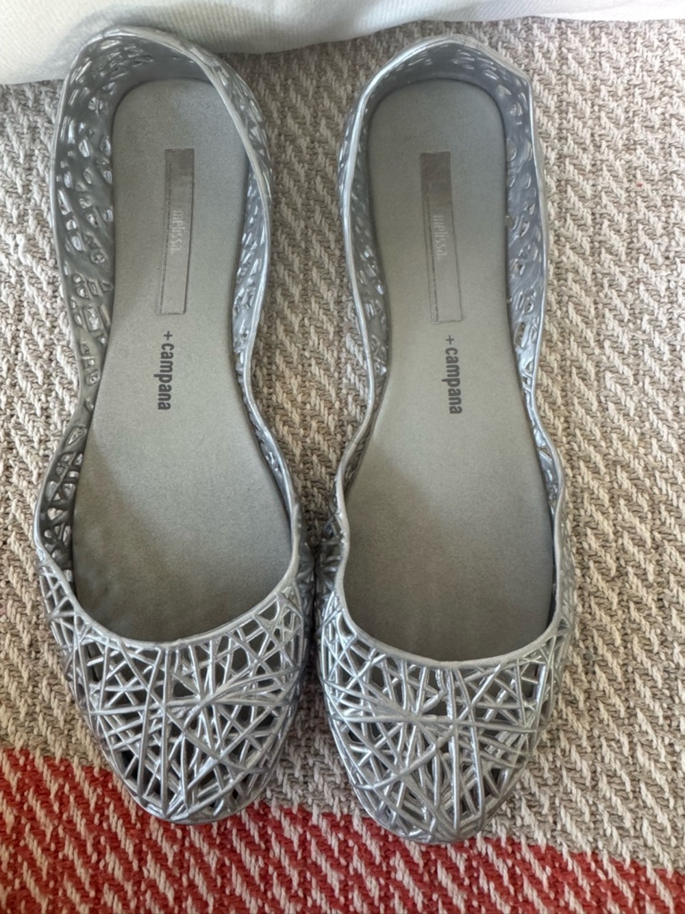 +campana Silver Lattice-Detail Ballet Flats
